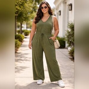 Old Navy Active Breathe ON Plus Size Olive Green Sleeveless Jumpsuit Drawstring